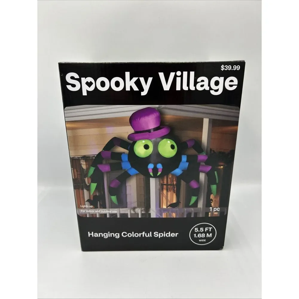 Spooky Village Hanging Colorful‎ Spider Inflatable 5.5ft NEW